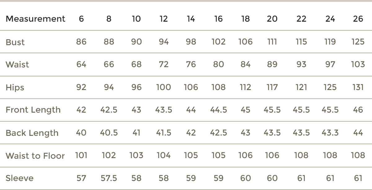 Zimmermann Clothing Size Chart