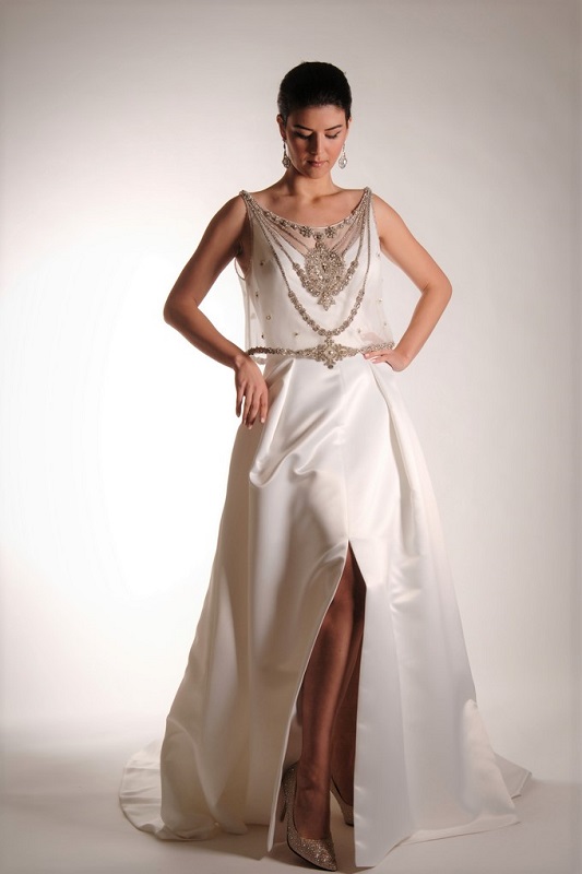 This features a separate satin bridal dress.