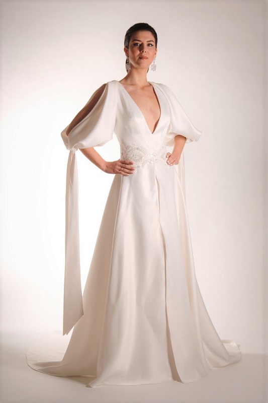 An elegant wedding dress silhouette.