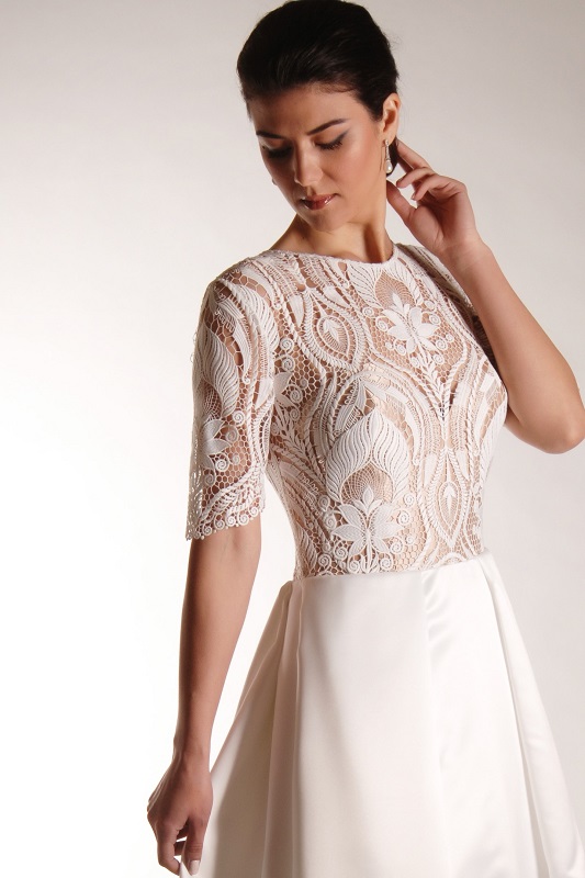 Lace and satin , for a classic wedding dress.