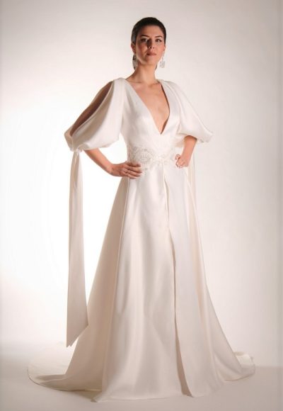 An elegant wedding dress silhouette.