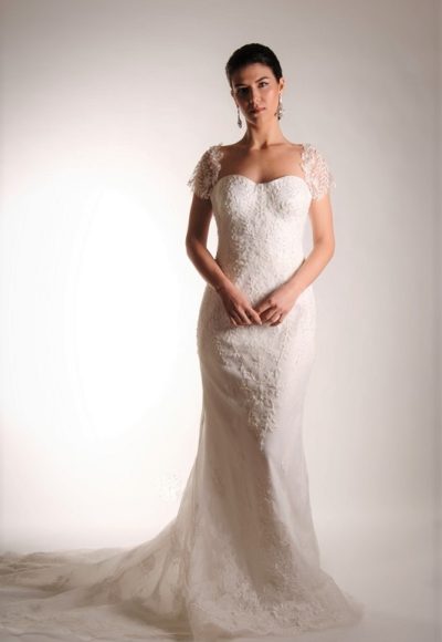 Front view of this bespoke wedding dress.