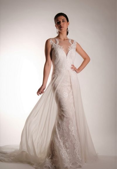A soft and gentle wedding dress.